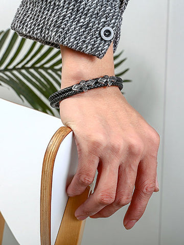 Men's Bracelet Metal Leather Braided Single Loop Bracelet