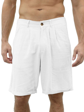 Nowcoco Men's Beach Daily Loose Linen Cargo Shorts
