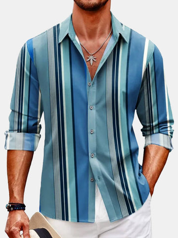 Nowcoco Art Stripe Men's Long Sleeve Shirts Warm Easy Care Comfortable Aloha Camp Shirts Big Tall