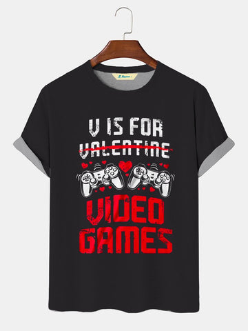 Nowcoco Valentine's Day Game Letter Print Men's Round Neck T-Shirt
