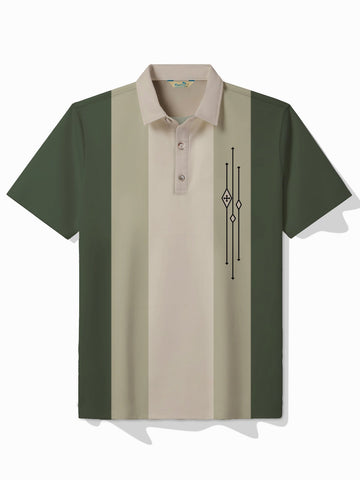 Nowcoco Retro Bowling Structure Geometric Print Men's Lapel Button Pocket Short Sleeve POLO Shirt