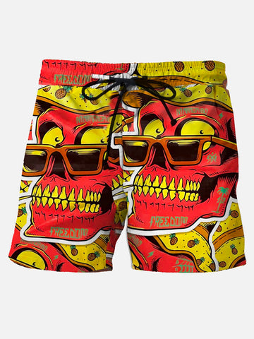 Nowcoco Hawaiian Skull Selection 3D Printed Men's Beach Shorts Casual Pants