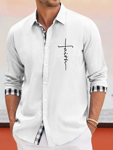 Nowcoco Easter Cross Jesus Faith Men's Long Sleeve Shirts Easy Care Pocket Camp Shirts