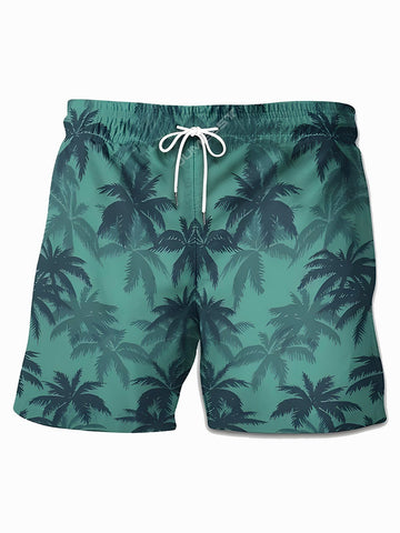 Nowcoco Beach Holiday Green Men's Beach Shorts Coconut Tree Quick-Drying Stretch Casual Shorts