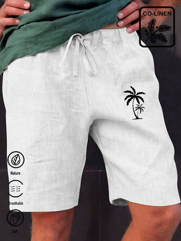 Nowcoco Pure Cotton Coconut Tree Print Men's Casual Shorts Beach Pants