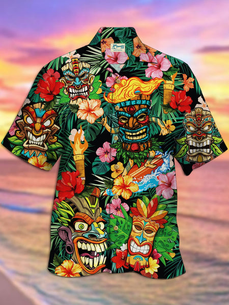 Nowcoco Beach Holiday Tropical Tiki Men's Hawaiian Set Floral Shirt Stretch Big Size Board Shorts Pool Set