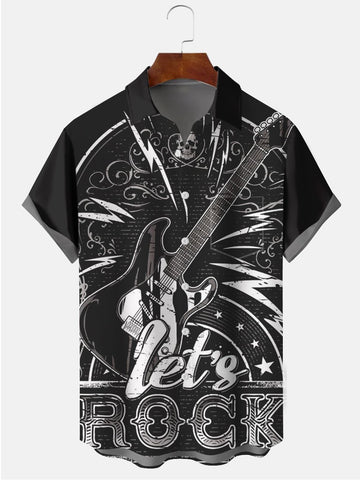 Nowcoco Rock Music Equipment Black-white Cotton-Blend Casual Plus Size Shirts
