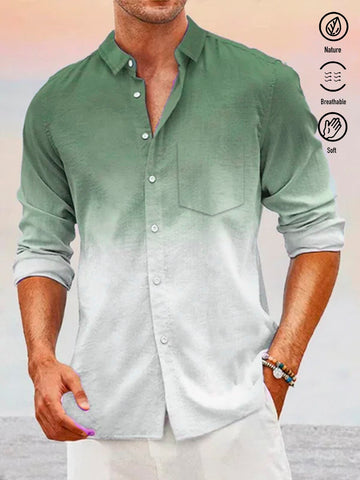 Nowcoco Gradient Men's Long Sleeve Shirt Basic Versatile Natural Breathable Textured Pocket Camp Shirts Big Tall