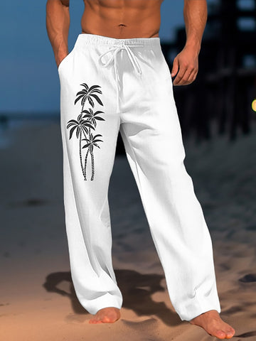 Nowcoco Coconut Print Men's Resort Elastic Waist Drawstring Beach Pants