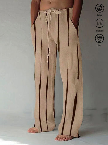 Nowcoco Vintage Khaki Geometric Art Men's Casual Pants Textured Fabric Stretch Large Size Elastic Waist Pants