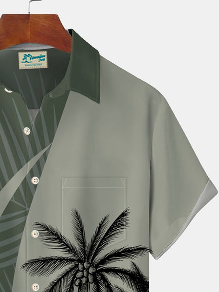 Nowcoco Hawaiian Coconut Tree Print Men's Button Pocket Two-Piece Short Sleeve Shirt And Shorts Set
