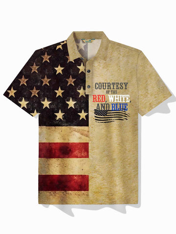 Nowcoco Retro American Flag Men's Polo Shirt Stretch Quick-Drying Camp Outdoor Top Big Tall