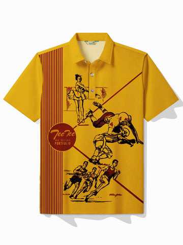 Nowcoco 50‘s Vintage Poster Folder Men's Polo Shirt Stretch Comfortable Breathable Cartoon Art Top Big Tall