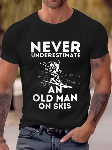 Nowcoco Funny Men's T-Shirt Never Underestimated A Old Man On Skis Tops Big Tall