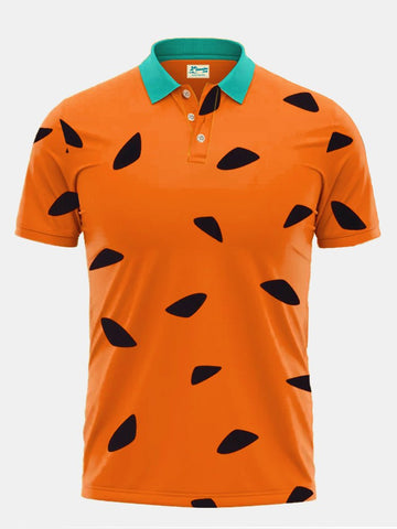 Nowcoco 50's Vintage Cartoon Orange Men's Polo Shirts Warm Comfortable Elastic Pullover Casual Tops