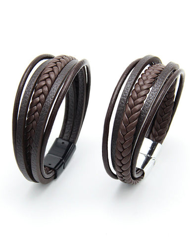 Nowcoco multi-layer hand-woven bracelet men's leather rope magnetic retro bracelet
